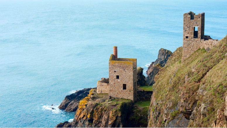 The Crown Mine on the coastal cliffs in the Cornwall World Heritage mining Landscape.