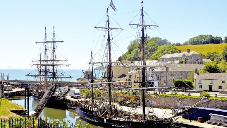 Tall ships in Charlestown port, Cornwall.