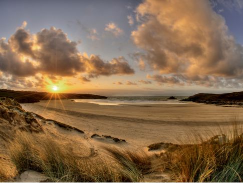 The sunset over Crantock Beach in Cornwall.