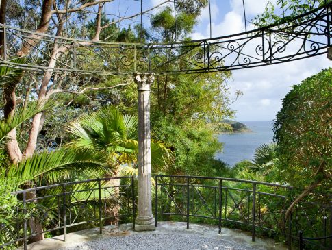 View of the sea from Lamorran House Gardens in Cornwall.