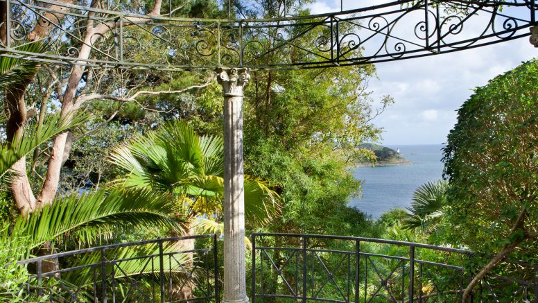 View of the sea from Lamorran House Gardens in Cornwall.
