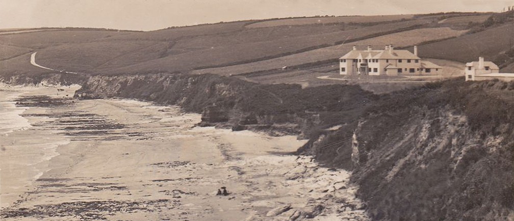 A historic photo of The Nare hotel and Carne Beach.