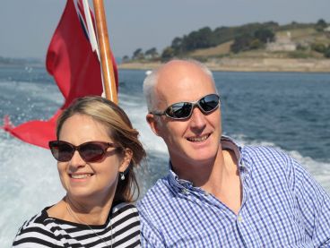 A couple on The Nare's motor launch.