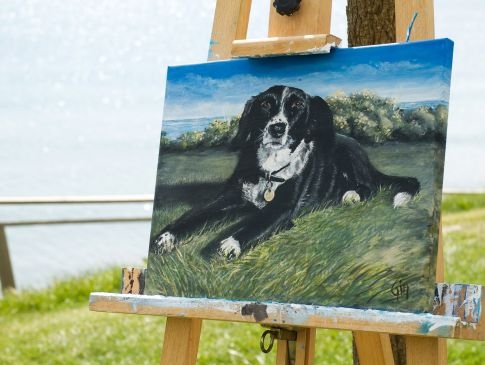 A painting of a dog done on an art holiday at The Nare.