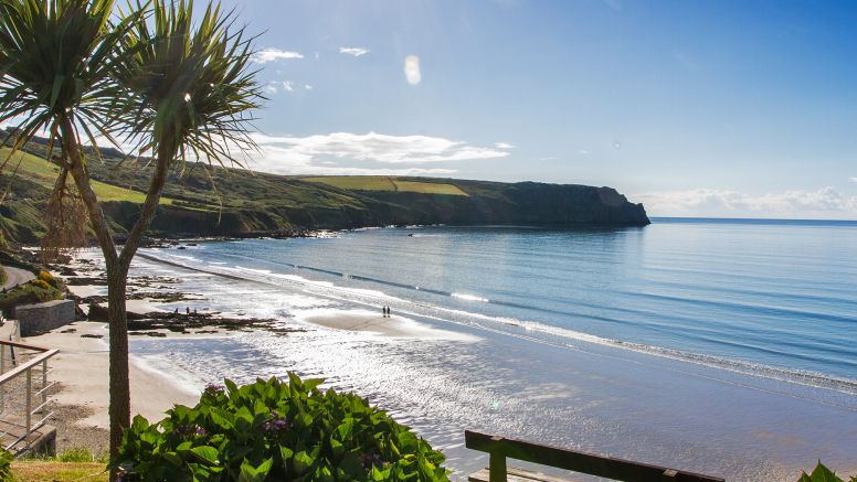 The sparkling sea of Carne Bay Beach, south Cornwall.