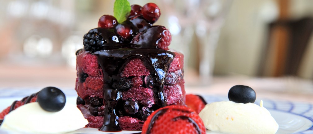 A black-forest fruit dessert.