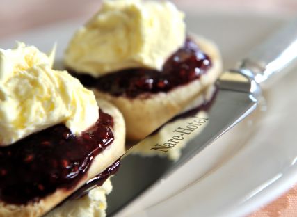 Scones with jam and clotted cream.