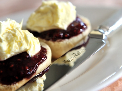 Scones with jam and clotted cream.