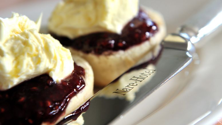 Scones with jam and clotted cream.