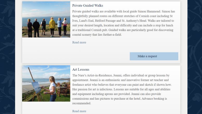 Screenshot of bespoke activities presented within George the Butler's online portal