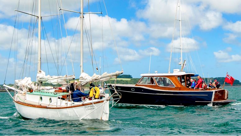 Alice Rose, of The Nare Hotel, and Suhaili at 50th anniversary celebration of the Golden Globe race. 