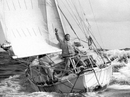 Sir Robin Knox-Johnstone returning to Falmouth in 1969 after his 312 day and 30,000 mile voyage.