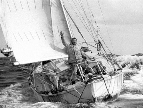 Sir Robin Knox-Johnstone returning to Falmouth in 1969 after his 312 day and 30,000 mile voyage.