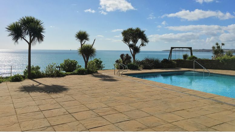 A view from the outdoor swimming pool at The Nare, Cornwall's 5 star country house hotel