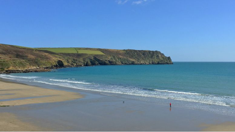 The beautiful and quiet Carne Beach in Cornwall, which is beside The Nare Hotel