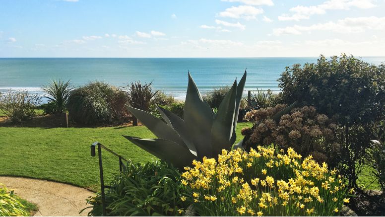 Looking out over the gardens to the sea views at The Nare Hotel