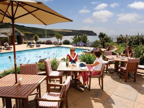 The poolside terrace at The Quarterdeck restaurant.