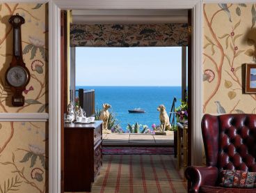 Sea views from The Nare hotel lounge.