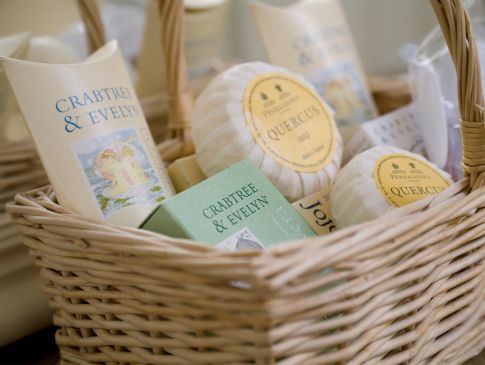 A basket of luxury soaps.