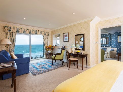 A sea view suite at The Nare, a Cornwall hotel by the sea.