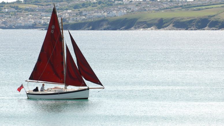 A sailing ship on the south Cornish sea.
