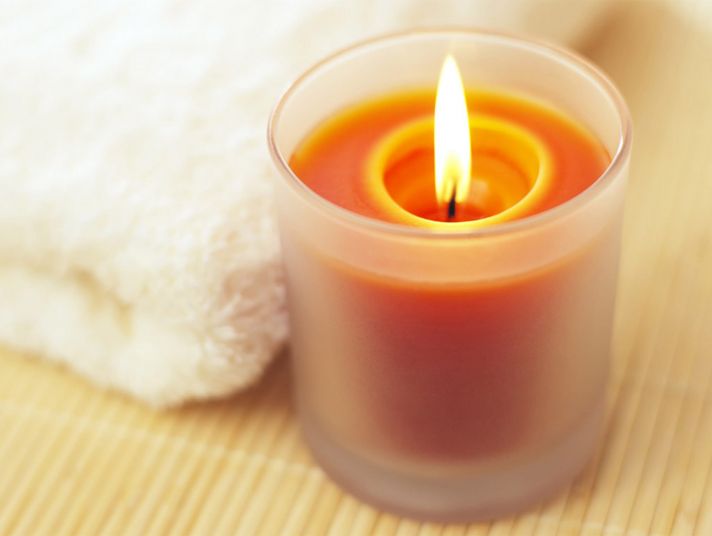 A candle and a towel.