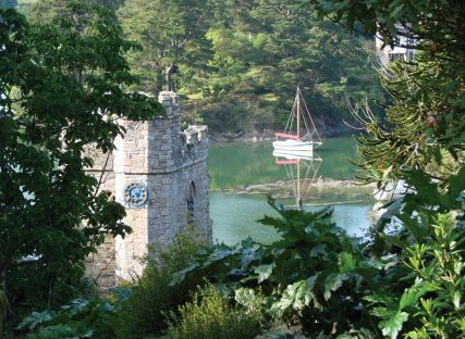 St Just-in-Roseland church, with the river just beyond.