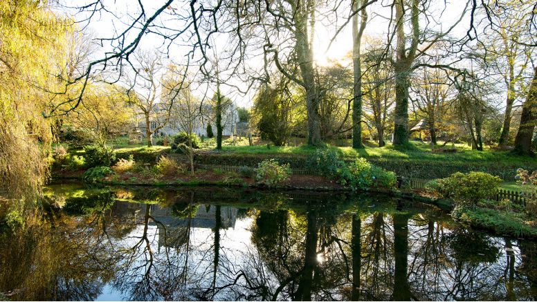 The idyllic pond and green space in the middle of Veryan, Cornwall.